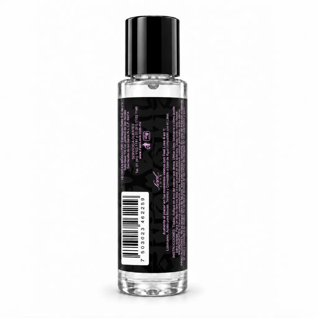 Feel Love Lubricante Aceite 4EN1 60ML Termico Comestible Digital 26 Frutas Prohibidas LADO.webp
