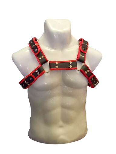 JUGUETES - PECHERA DE CUERO PARA HOMBRE -  ROJO CON NEGRO