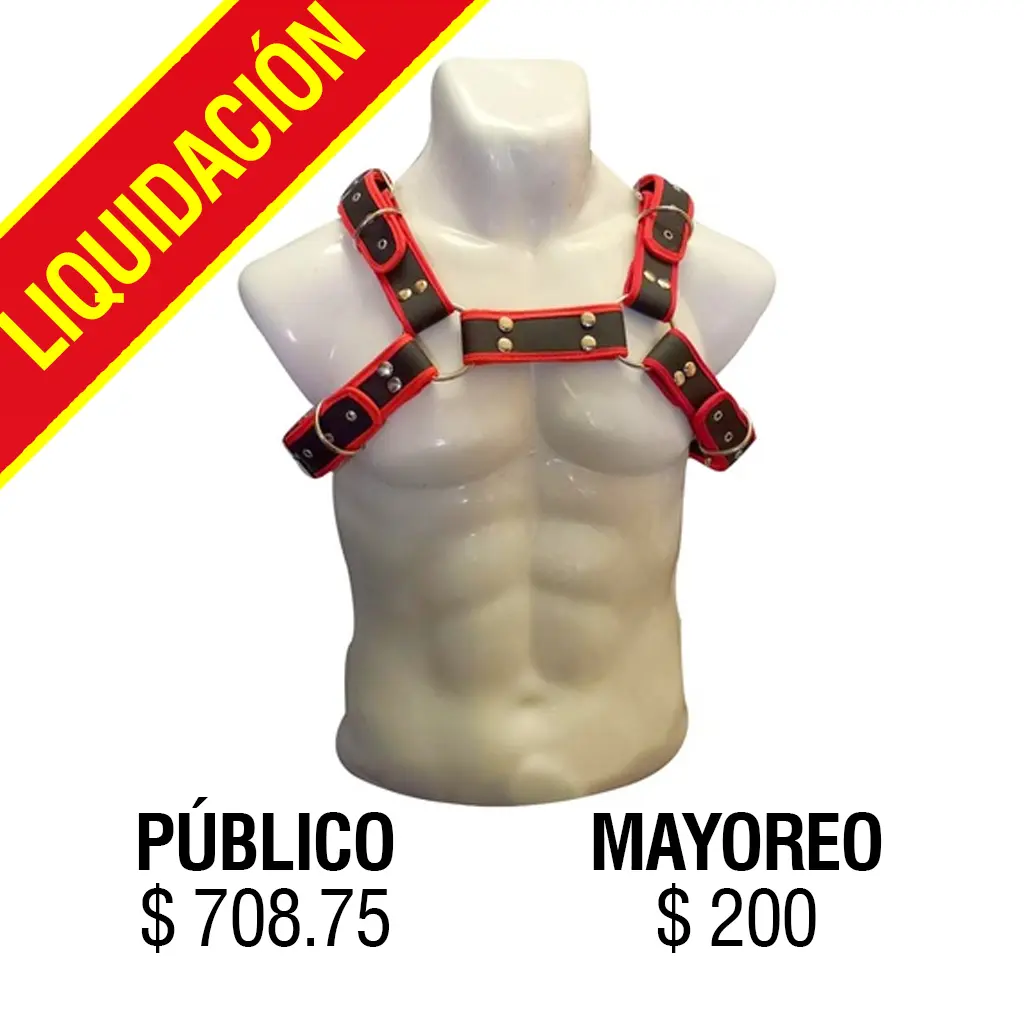 JUGUETES - PECHERA DE CUERO PARA HOMBRE -  ROJO CON NEGRO